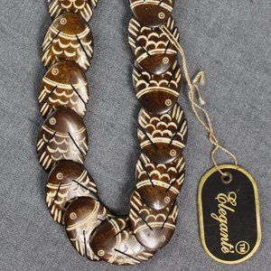 Vintage Wooden Fish Necklace from Elegante (NWT)
